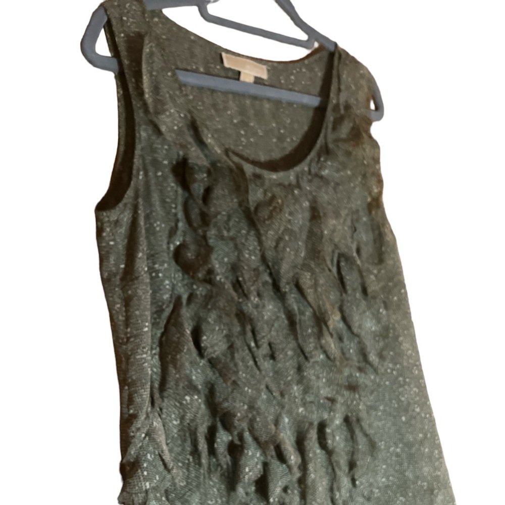 Green summer top with ruffles down the front